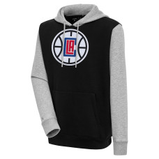 LA Clippers Antigua Victory Colorblock Pullover Hoodie - Black/Heather Gray